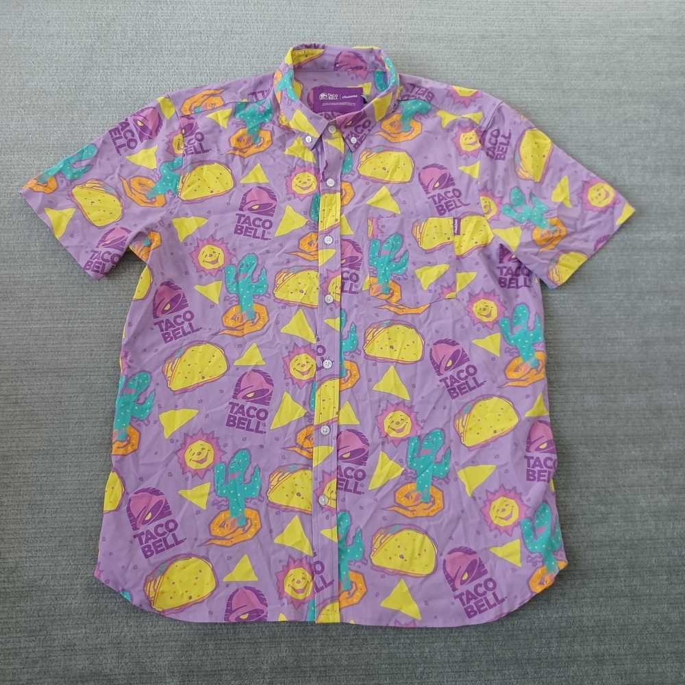 Chubbies x Taco Bell Mens Large Purple Button Down Lounge Party Fun Pool Party